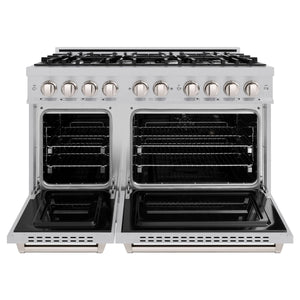 ZLINE - 48 in. 6.7 cu. ft. Classic Double Oven Gas Range with 8 Burner Cooktop in Satin Stainless Steel (CGRS-48)
