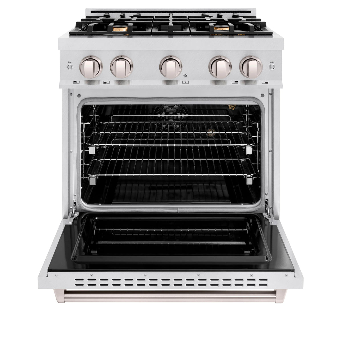 ZLINE - 30 in. 4.2 cu. ft. Classic Gas Range with Convection Gas Oven in Satin Stainless Steel with 4 Brass Burners (CGRS-BR-30)