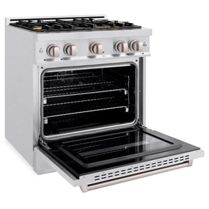 ZLINE - 30 in. 4.2 cu. ft. Classic Gas Range with Convection Gas Oven in Satin Stainless Steel with 4 Brass Burners (CGRS-BR-30)