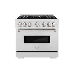 ZLINE - 36 in. 5.2 cu. ft. Classic Gas Range with Convection Gas Oven in Satin Stainless Steel with 6 Brass Burners (CGRS-BR-36)