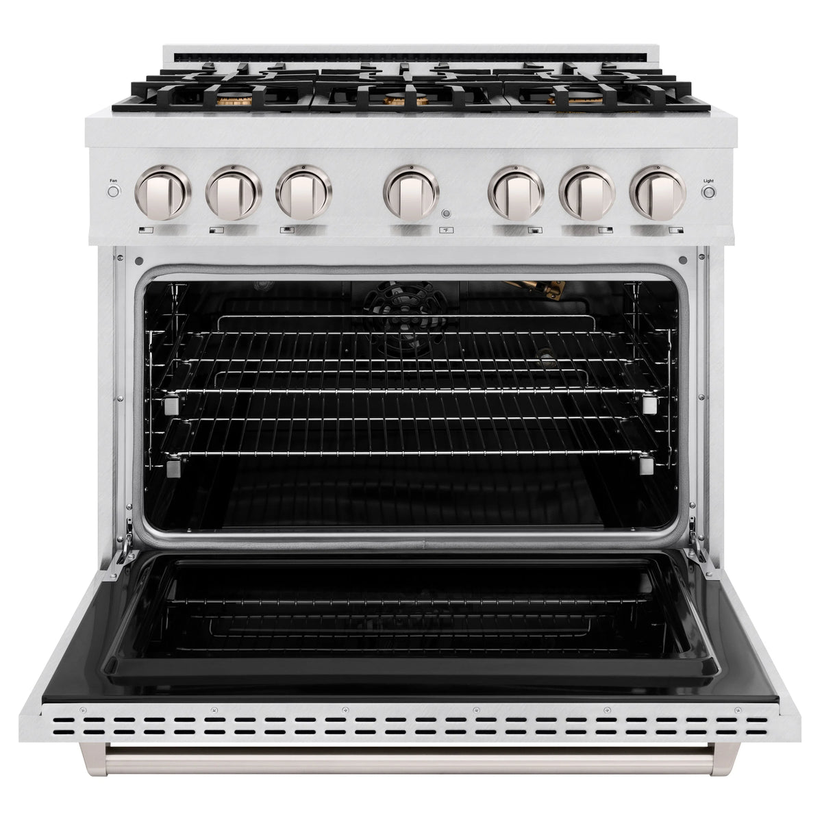 ZLINE - 36 in. 5.2 cu. ft. Classic Gas Range with Convection Gas Oven in Satin Stainless Steel with 6 Brass Burners (CGRS-BR-36)