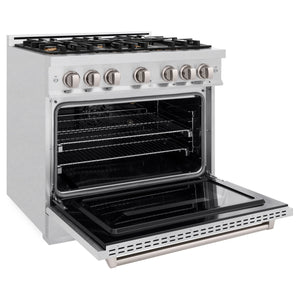 ZLINE - 36 in. 5.2 cu. ft. Classic Gas Range with Convection Gas Oven in Satin Stainless Steel with 6 Brass Burners (CGRS-BR-36)