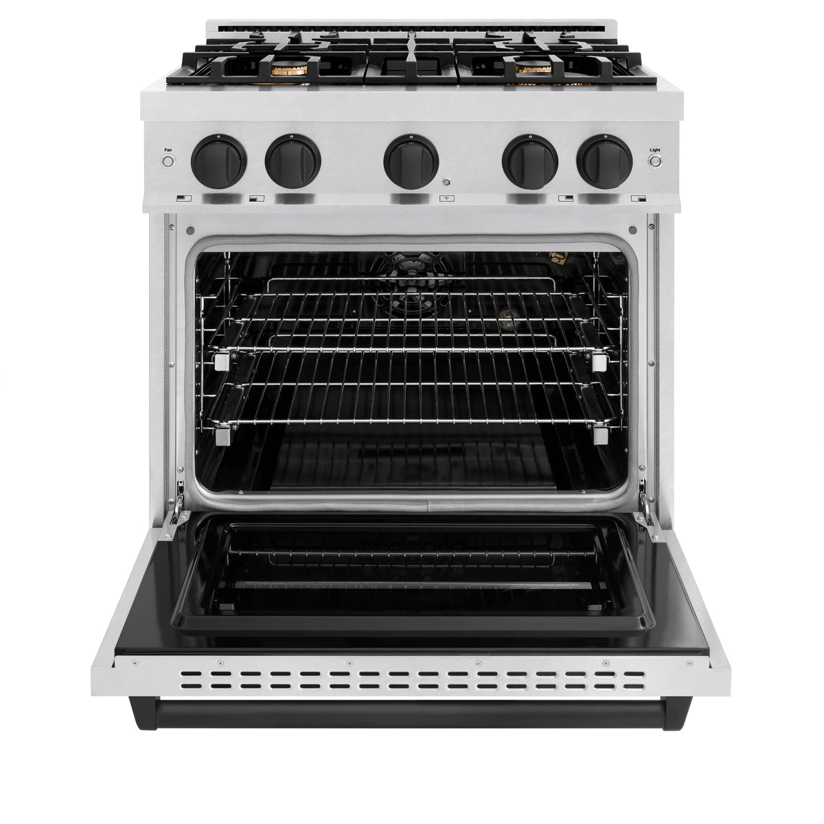 ZLINE - Autograph Edition 30 in. 4.2 cu. ft. Classic Gas Range with 4 Burner Cooktop and Convection Gas Oven in Satin Stainless Steel and Matte Black Accents