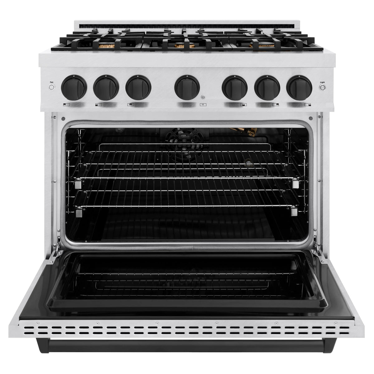 ZLINE - Autograph Edition 36 in. 5.2 cu. ft. Classic Gas Range with 6 Burner Cooktop and Convection Gas Oven in Satin Stainless Steel and Matte Black Accents