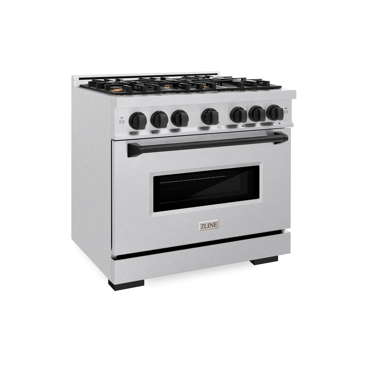ZLINE - Autograph Edition 36 in. 5.2 cu. ft. Classic Gas Range with 6 Burner Cooktop and Convection Gas Oven in Satin Stainless Steel and Matte Black Accents