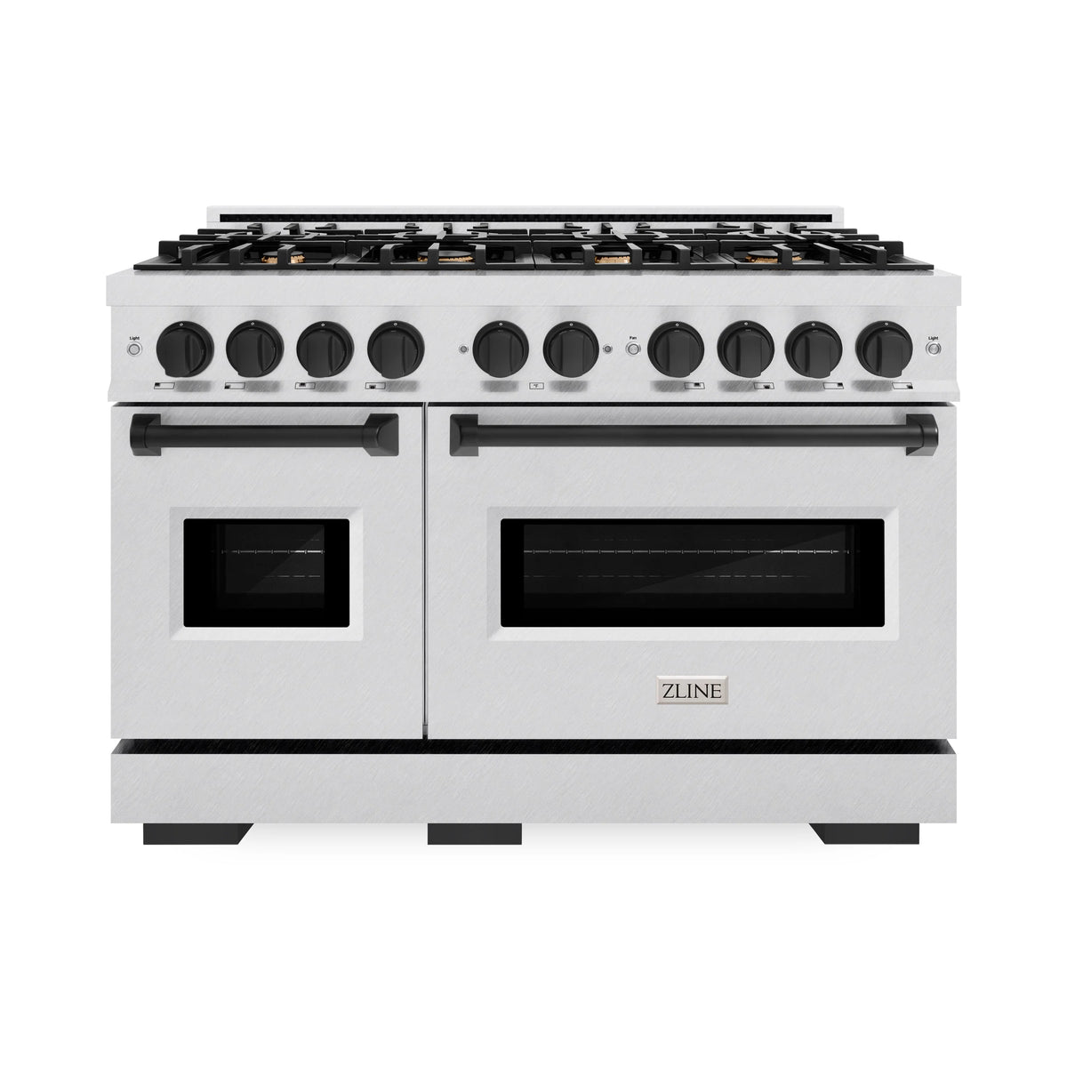 ZLINE - Autograph Edition 48 in. 6.7 cu. ft. Classic Double Oven Gas Range with 8 Burner Cooktop in Satin Stainless Steel and Matte Black Accents