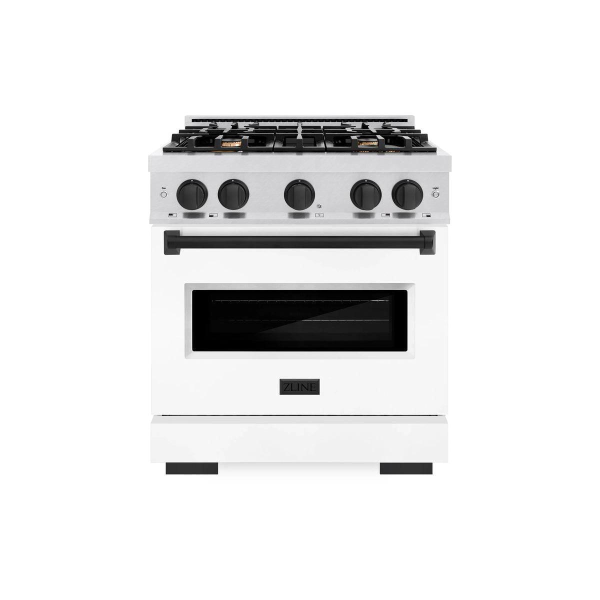 ZLINE - Autograph Edition 30 in. 4.2 cu. ft. Classic Gas Range with 4 Burner Cooktop and Convection Gas Oven in Satin Stainless Steel with White Matte Door and Matte Black Accents