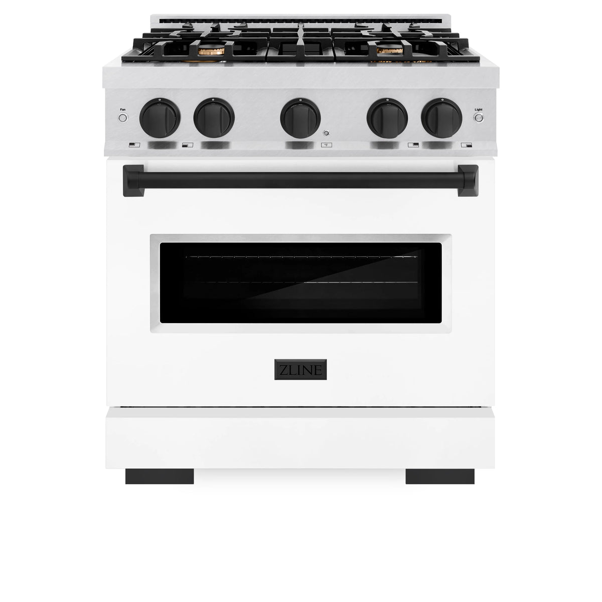 ZLINE - Autograph Edition 30 in. 4.2 cu. ft. Classic Gas Range with 4 Burner Cooktop and Convection Gas Oven in Satin Stainless Steel with White Matte Door and Matte Black Accents