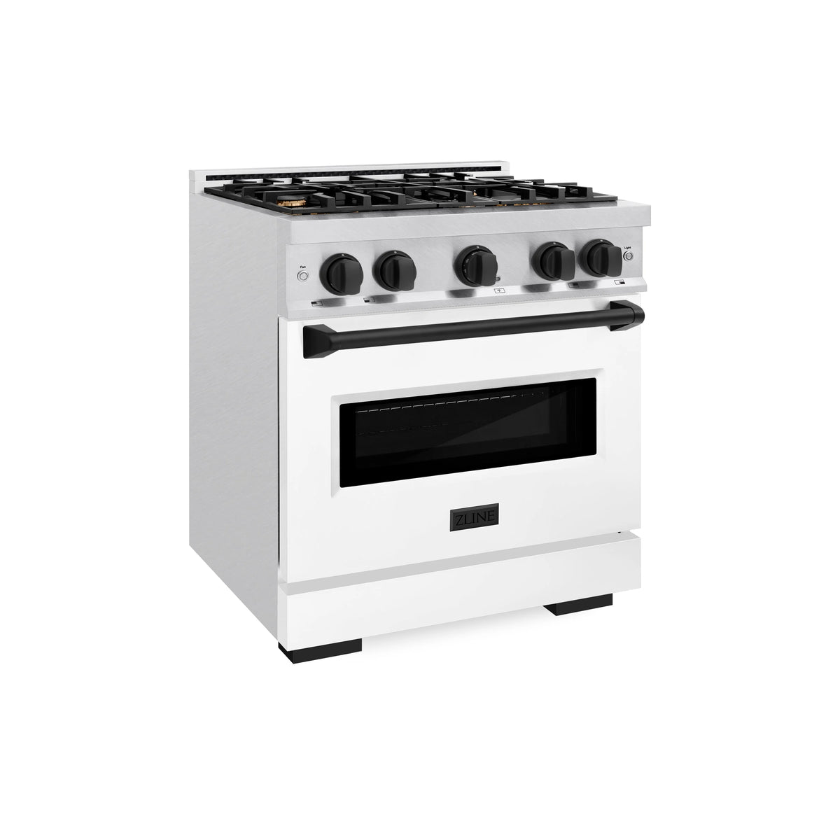 ZLINE - Autograph Edition 30 in. 4.2 cu. ft. Classic Gas Range with 4 Burner Cooktop and Convection Gas Oven in Satin Stainless Steel with White Matte Door and Matte Black Accents