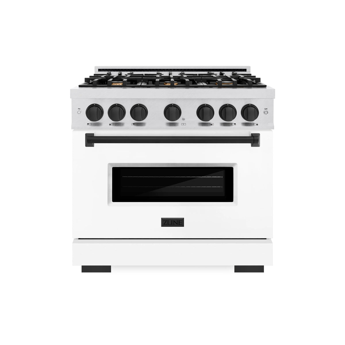 ZLINE - Autograph Edition 36 in. 5.2 cu. ft. Classic Gas Range with 6 Burner Cooktop and Convection Gas Oven in Satin Stainless Steel with White Matte Door and Matte Black Accents