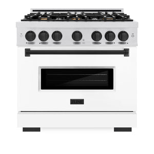 ZLINE - Autograph Edition 36 in. 5.2 cu. ft. Classic Gas Range with 6 Burner Cooktop and Convection Gas Oven in Satin Stainless Steel with White Matte Door and Matte Black Accents