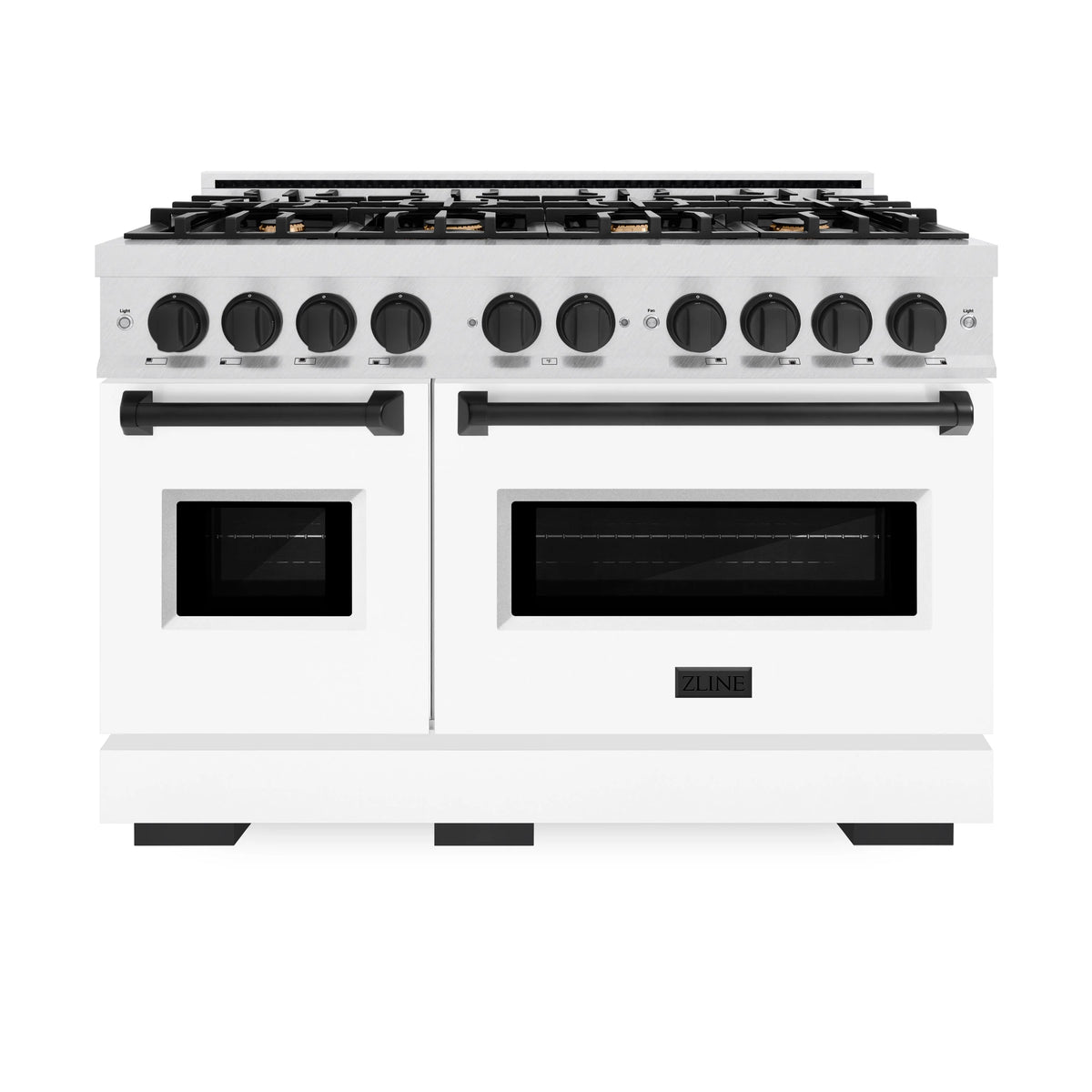 ZLINE - Autograph Edition 48 in. 6.7 cu. ft. Classic Double Oven Gas Range with 8 Burner Cooktop in Satin Stainless Steel with White Matte Doors and Matte Black Accents