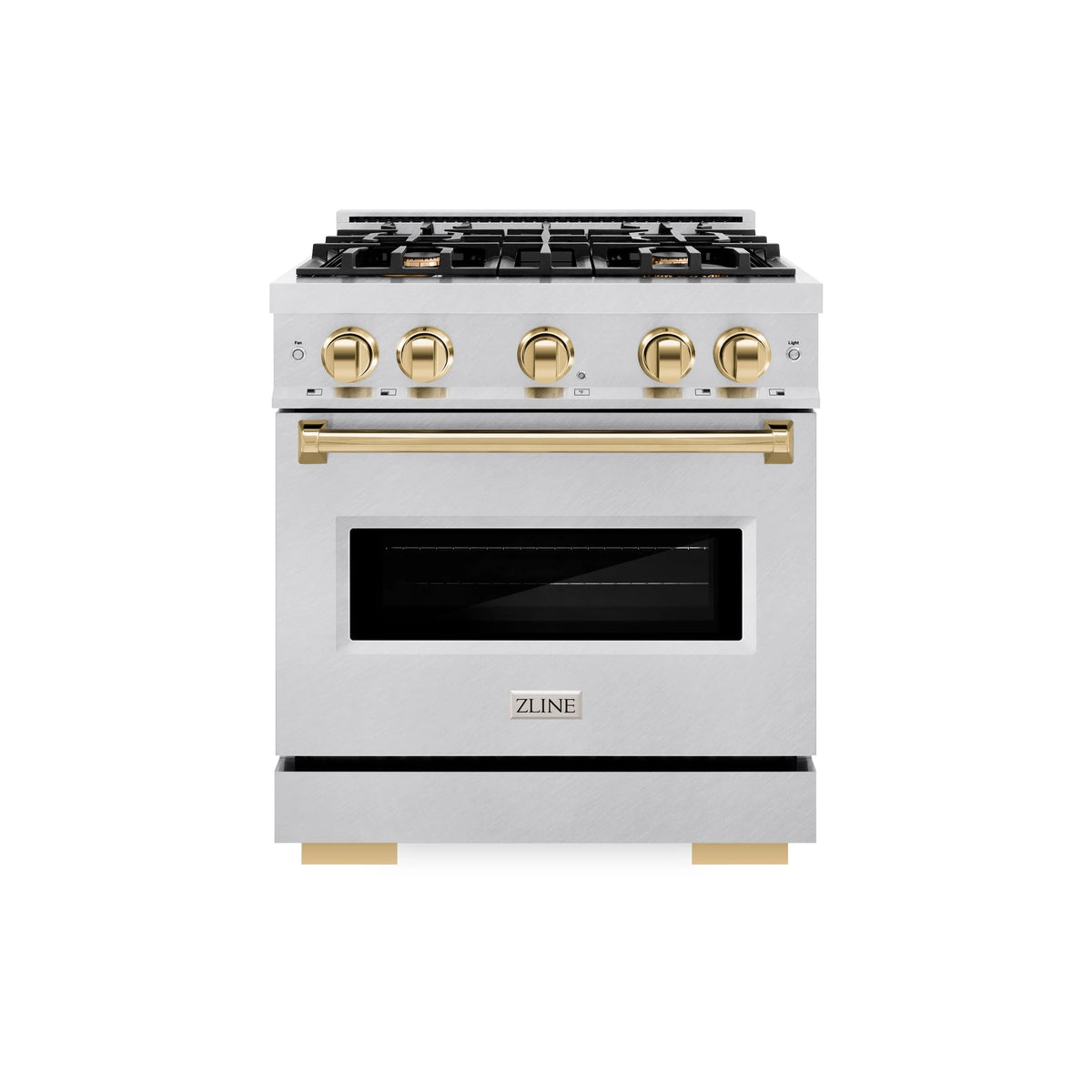 ZLINE - Autograph Edition 30 in. 4.2 cu. ft. Classic Gas Range with 4 Burner Cooktop and Convection Gas Oven in Satin Stainless Steel and Polished Gold Accents