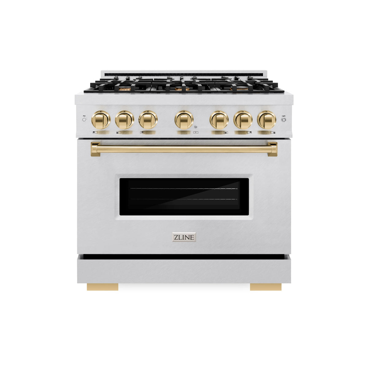 ZLINE - Autograph Edition 36 in. 5.2 cu. ft. Classic Gas Range with 6 Burner Cooktop and Convection Gas Oven in Satin Stainless Steel and Polished Gold Accents