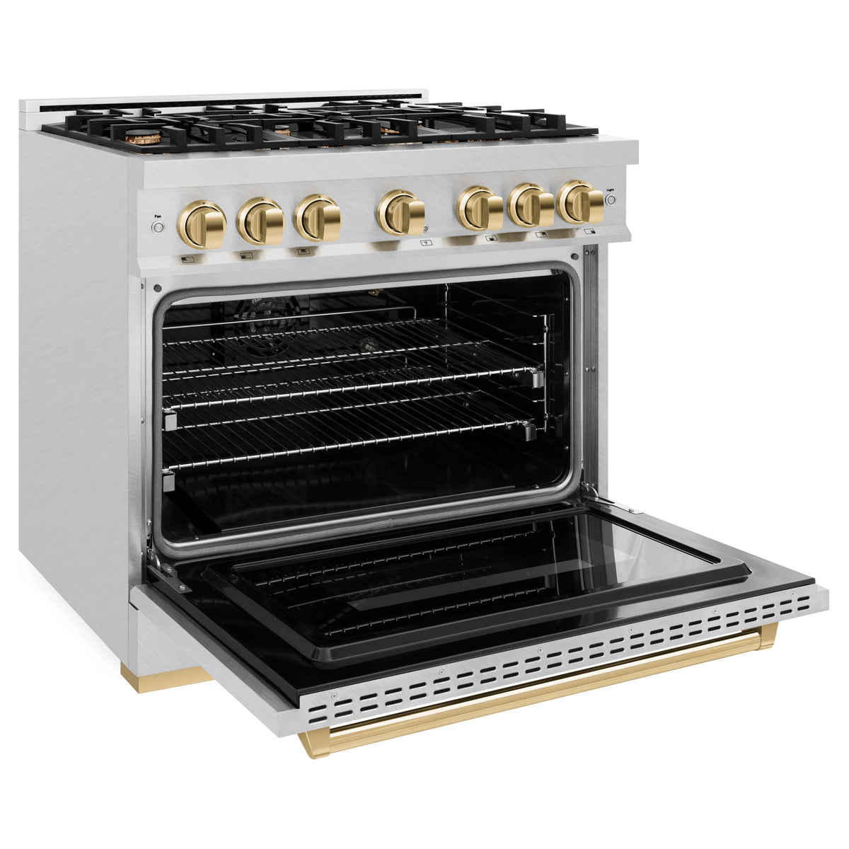 ZLINE - Autograph Edition 36 in. 5.2 cu. ft. Classic Gas Range with 6 Burner Cooktop and Convection Gas Oven in Satin Stainless Steel and Polished Gold Accents