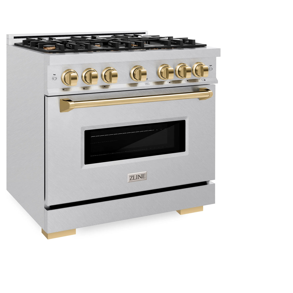 ZLINE - Autograph Edition 36 in. 5.2 cu. ft. Classic Gas Range with 6 Burner Cooktop and Convection Gas Oven in Satin Stainless Steel and Polished Gold Accents