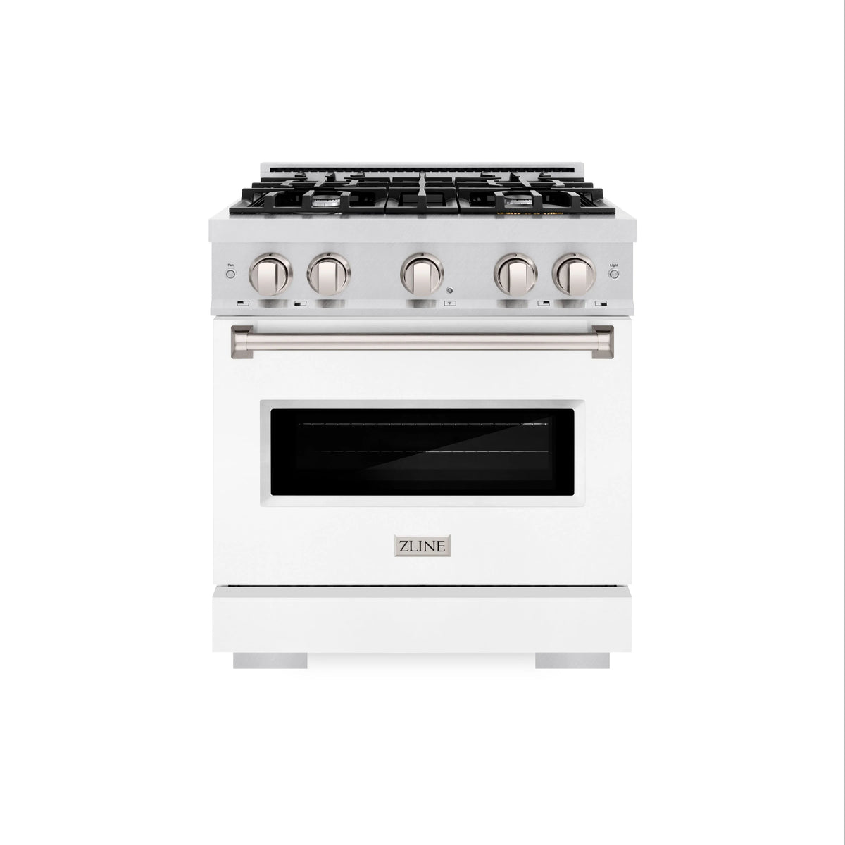 ZLINE - 30 in. 4.2 cu. ft. Classic Dual Fuel Range with 4 Burner Gas Cooktop and Electric Convection Oven in Satin Stainless Steel with White Matte Door