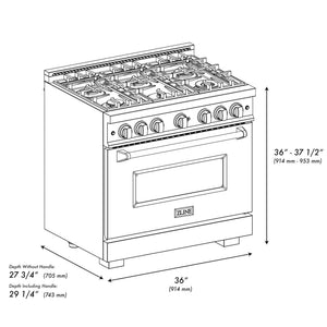 ZLINE - 36 in. 5.2 cu. ft. Classic Dual Fuel Range with 6 Burner Gas Cooktop and Electric Convection Oven in Satin Stainless Steel with White Matte Door