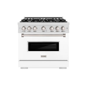 ZLINE - 36 in. 5.2 cu. ft. Classic Dual Fuel Range with 6 Burner Gas Cooktop and Electric Convection Oven in Satin Stainless Steel with White Matte Door