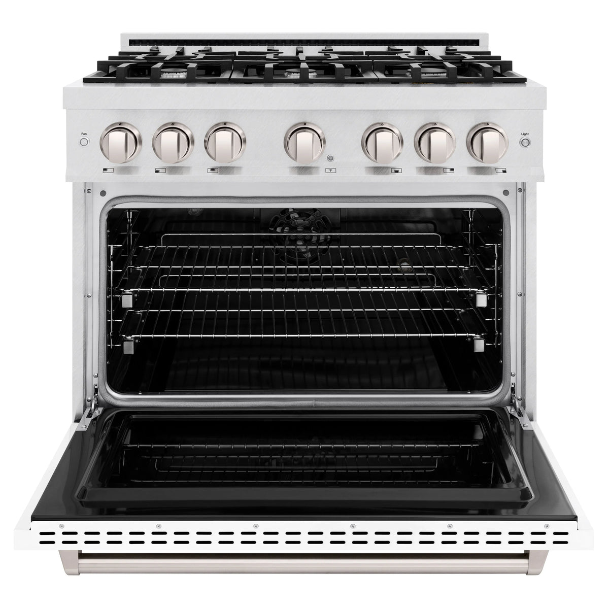 ZLINE - 36 in. 5.2 cu. ft. Classic Dual Fuel Range with 6 Burner Gas Cooktop and Electric Convection Oven in Satin Stainless Steel with White Matte Door