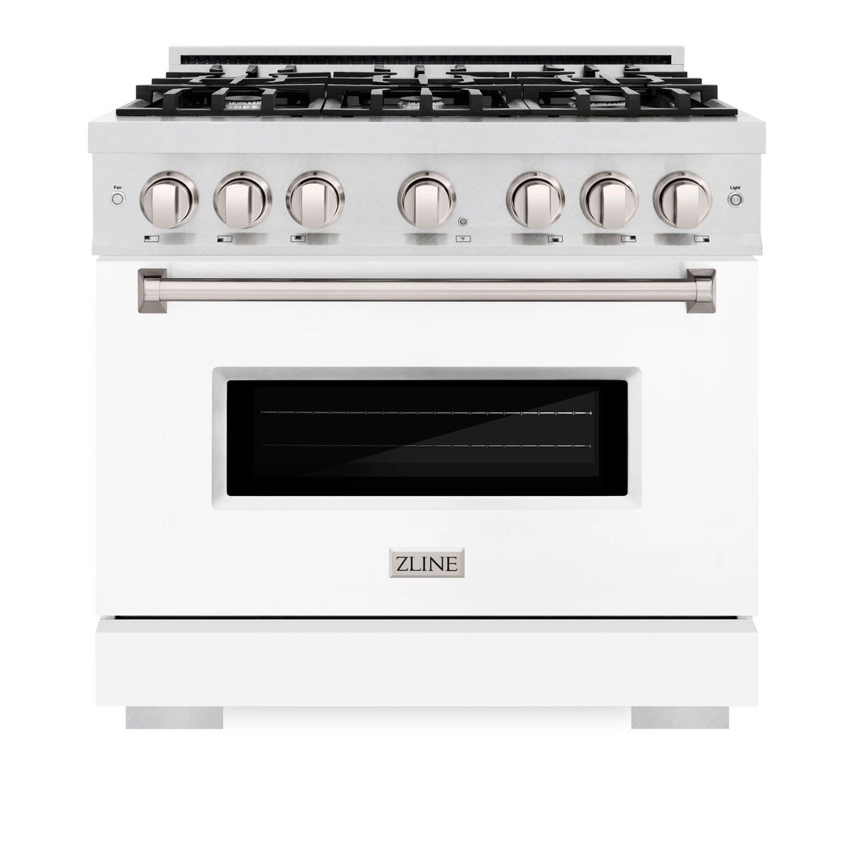 ZLINE - 36 in. 5.2 cu. ft. Classic Dual Fuel Range with 6 Burner Gas Cooktop and Electric Convection Oven in Satin Stainless Steel with White Matte Door