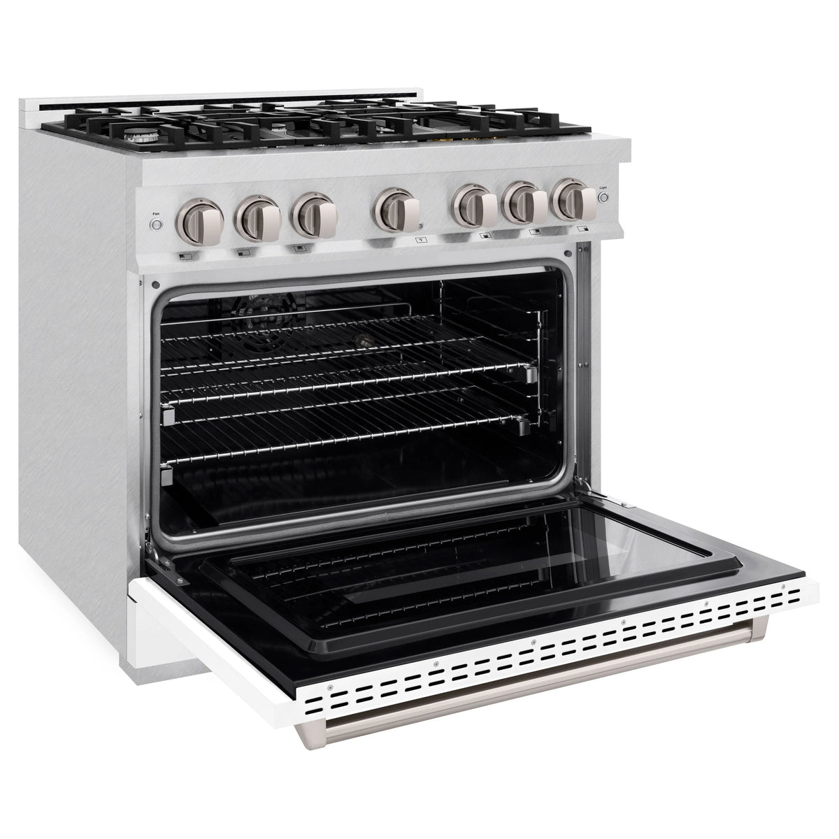 ZLINE - 36 in. 5.2 cu. ft. Classic Dual Fuel Range with 6 Burner Gas Cooktop and Electric Convection Oven in Satin Stainless Steel with White Matte Door