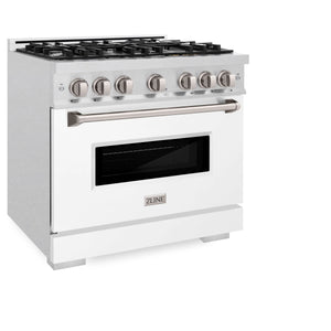 ZLINE - 36 in. 5.2 cu. ft. Classic Dual Fuel Range with 6 Burner Gas Cooktop and Electric Convection Oven in Satin Stainless Steel with White Matte Door
