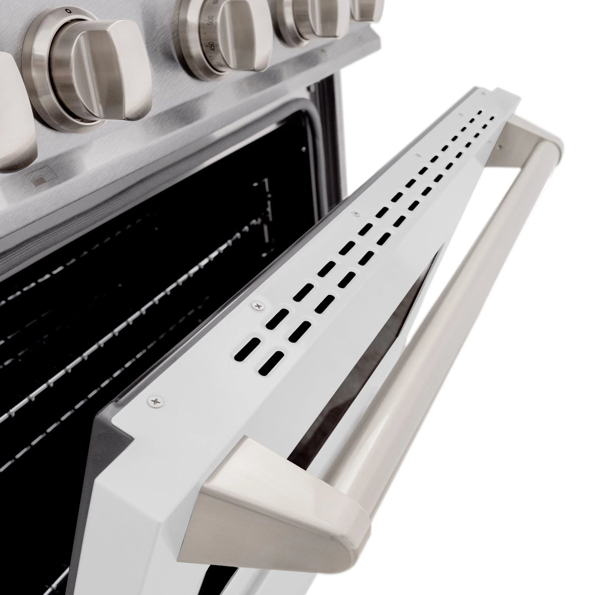 ZLINE - 30 in. 4.2 cu. ft. Classic Gas Range with 4 Burner Cooktop and Convection Gas Oven in Satin Stainless Steel with White Matte Door