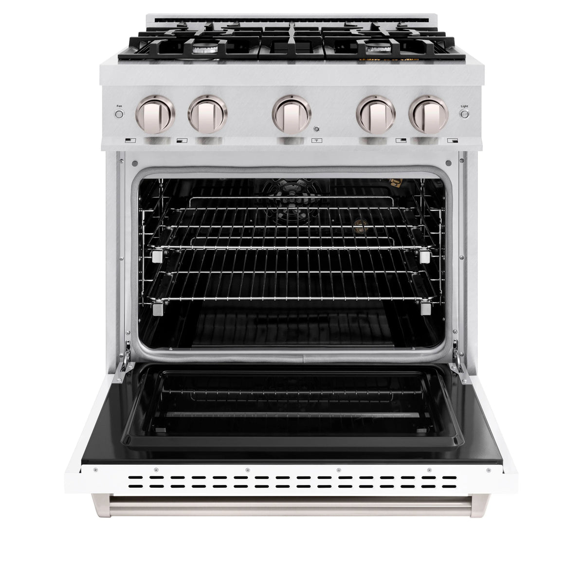 ZLINE - 30 in. 4.2 cu. ft. Classic Gas Range with 4 Burner Cooktop and Convection Gas Oven in Satin Stainless Steel with White Matte Door