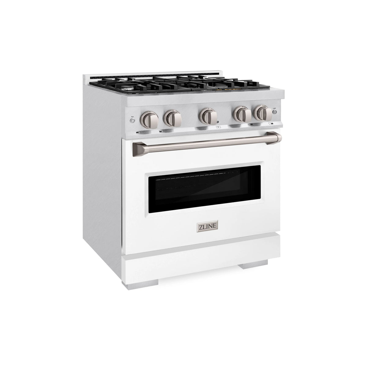 ZLINE - 30 in. 4.2 cu. ft. Classic Gas Range with 4 Burner Cooktop and Convection Gas Oven in Satin Stainless Steel with White Matte Door