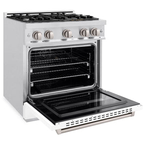 ZLINE - 30 in. 4.2 cu. ft. Classic Gas Range with 4 Burner Cooktop and Convection Gas Oven in Satin Stainless Steel with White Matte Door