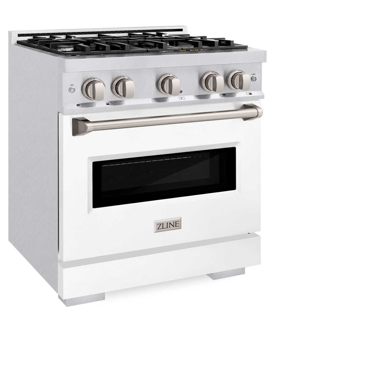 ZLINE - 30 in. 4.2 cu. ft. Classic Gas Range with 4 Burner Cooktop and Convection Gas Oven in Satin Stainless Steel with White Matte Door