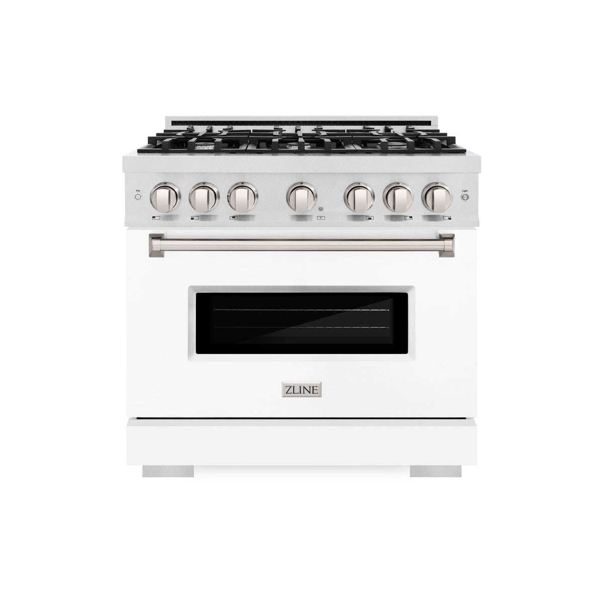 ZLINE - 36 in. 5.2 cu. ft. Classic Gas Range with 6 Burner Cooktop and Convection Gas Oven in Satin Stainless Steel with White Matte Door