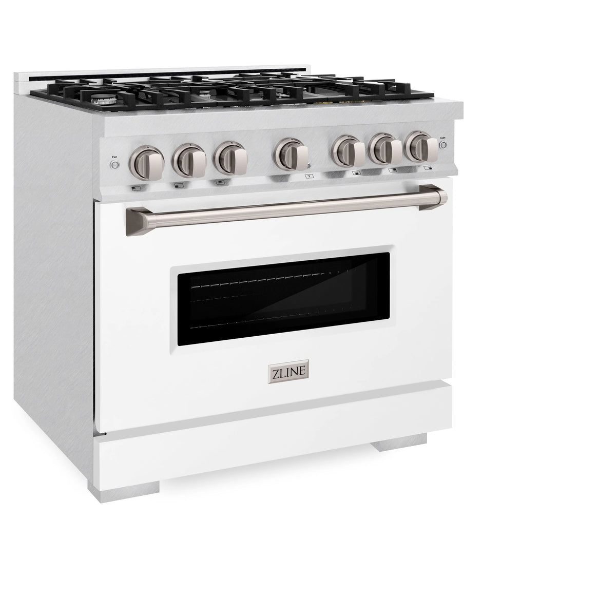 ZLINE - 36 in. 5.2 cu. ft. Classic Gas Range with 6 Burner Cooktop and Convection Gas Oven in Satin Stainless Steel with White Matte Door