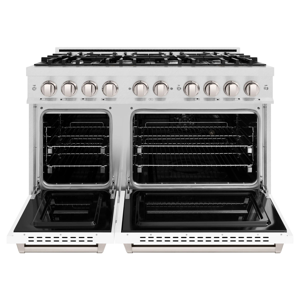 ZLINE - 48 in. 6.7 cu. ft. Classic Double Oven Gas Range with 8 Burner Cooktop in Satin Stainless Steel with White Matte Doors
