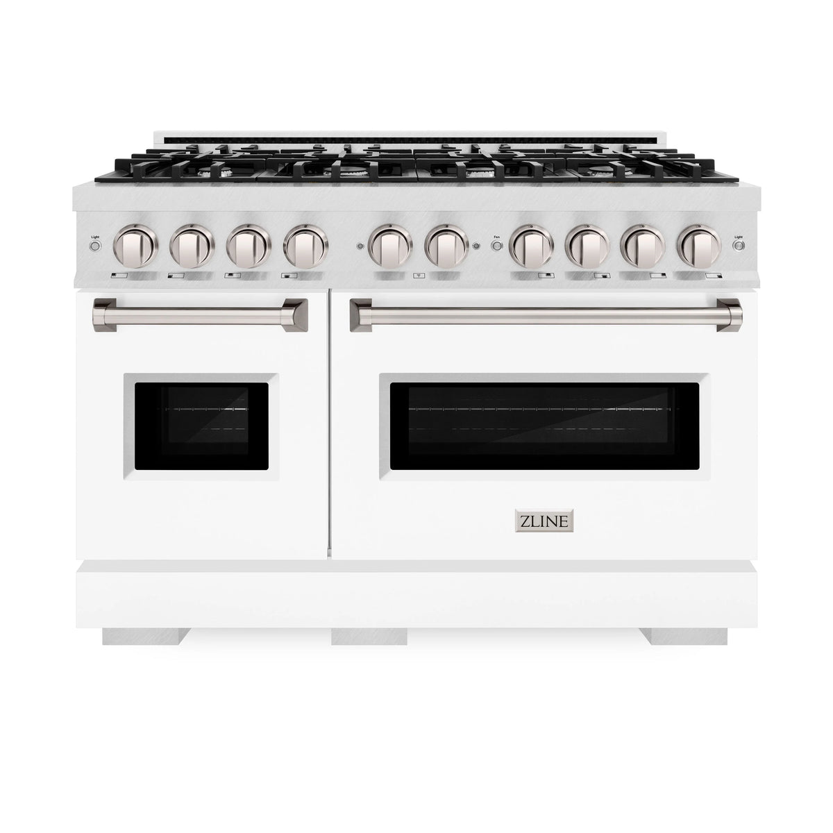 ZLINE - 48 in. 6.7 cu. ft. Classic Double Oven Gas Range with 8 Burner Cooktop in Satin Stainless Steel with White Matte Doors