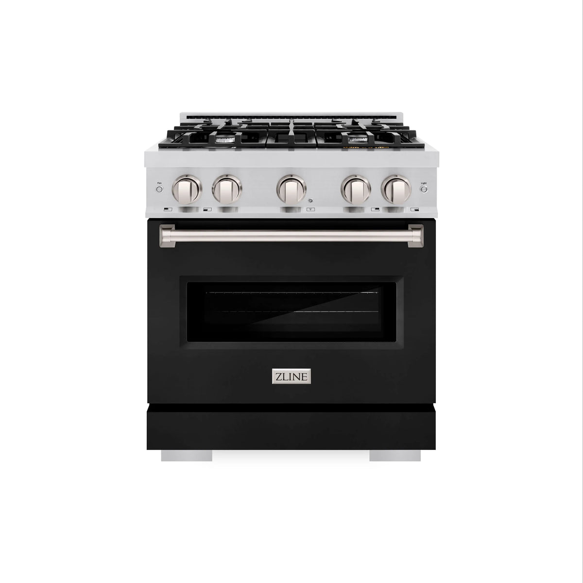 ZLINE - 30 in. 4.2 cu. ft. Classic Dual Fuel Range with 4 Burner Gas Cooktop and Electric Convection Oven in Stainless Steel with Black Matte Door
