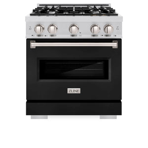 ZLINE - 30 in. 4.2 cu. ft. Classic Dual Fuel Range with 4 Burner Gas Cooktop and Electric Convection Oven in Stainless Steel with Black Matte Door