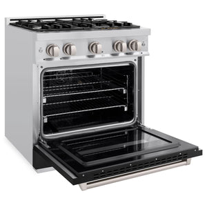 ZLINE - 30 in. 4.2 cu. ft. Classic Dual Fuel Range with 4 Burner Gas Cooktop and Electric Convection Oven in Stainless Steel with Black Matte Door