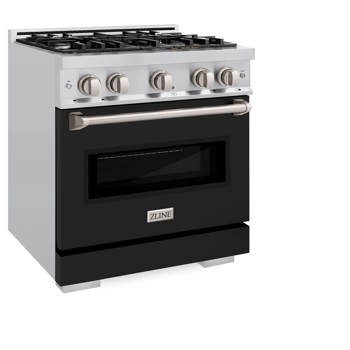 ZLINE - 30 in. 4.2 cu. ft. Classic Dual Fuel Range with 4 Burner Gas Cooktop and Electric Convection Oven in Stainless Steel with Black Matte Door