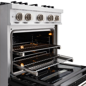 ZLINE - 30 in. 4.2 cu. ft. Classic Dual Fuel Range with 4 Burner Gas Cooktop and Electric Convection Oven in Stainless Steel with Black Matte Door