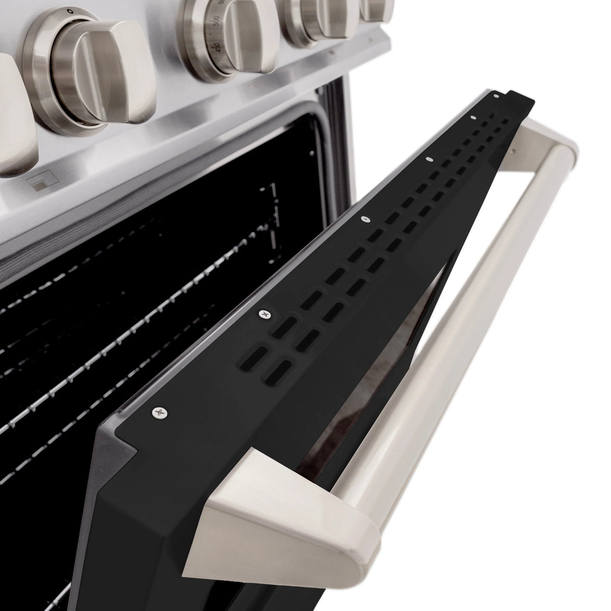 ZLINE - 30 in. 4.2 cu. ft. Classic Dual Fuel Range with 4 Burner Gas Cooktop and Electric Convection Oven in Stainless Steel with Black Matte Door