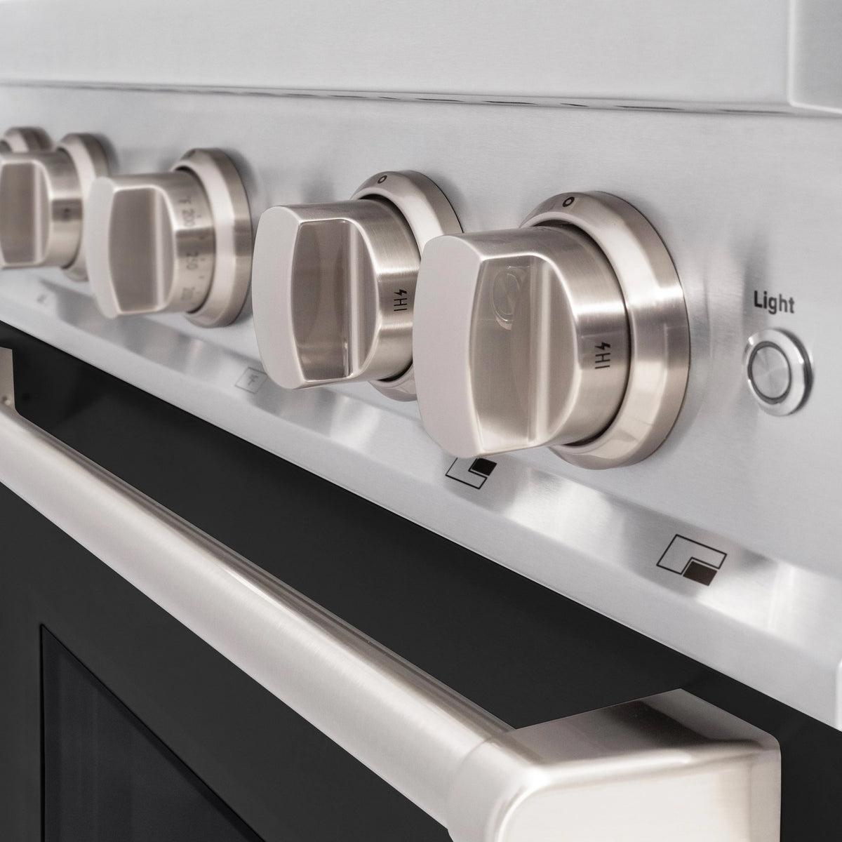 ZLINE - 30 in. 4.2 cu. ft. Classic Dual Fuel Range with 4 Burner Gas Cooktop and Electric Convection Oven in Stainless Steel with Black Matte Door