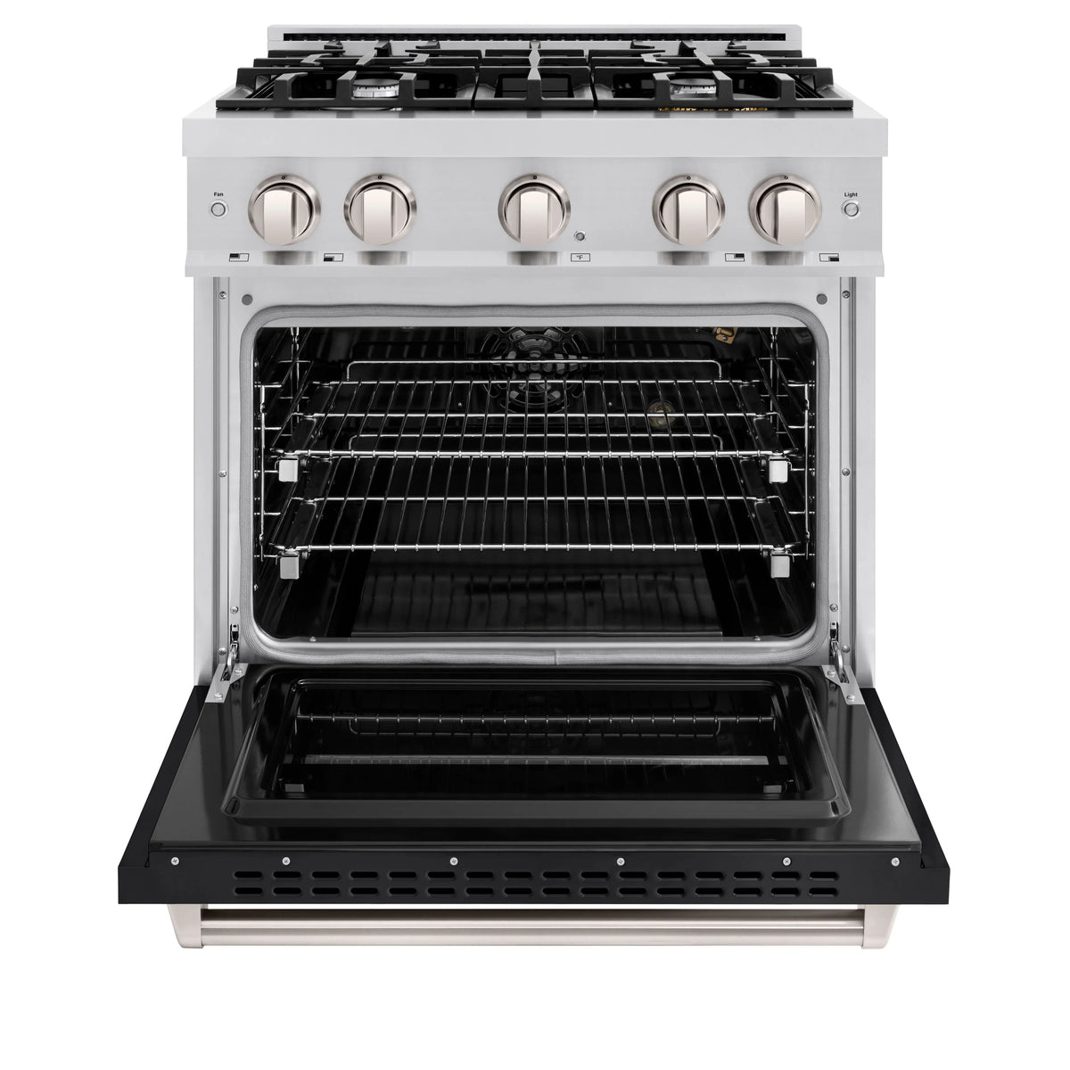 ZLINE - 30 in. 4.2 cu. ft. Classic Gas Range with 4 Burner Cooktop and Convection Gas Oven in Stainless Steel with Black Matte Door