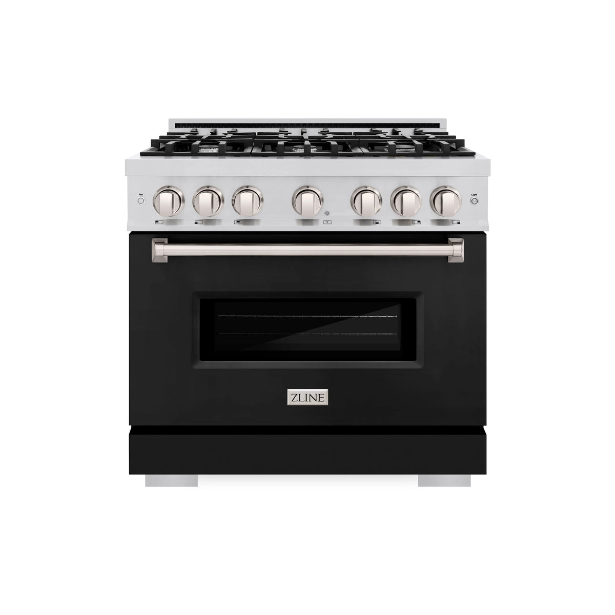 ZLINE - 36 in. 5.2 cu. ft. Classic Gas Range with 6 Burner Cooktop and Convection Gas Oven in Stainless Steel with Black Matte Door