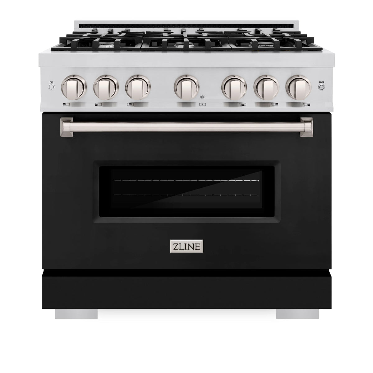 ZLINE - 36 in. 5.2 cu. ft. Classic Gas Range with 6 Burner Cooktop and Convection Gas Oven in Stainless Steel with Black Matte Door
