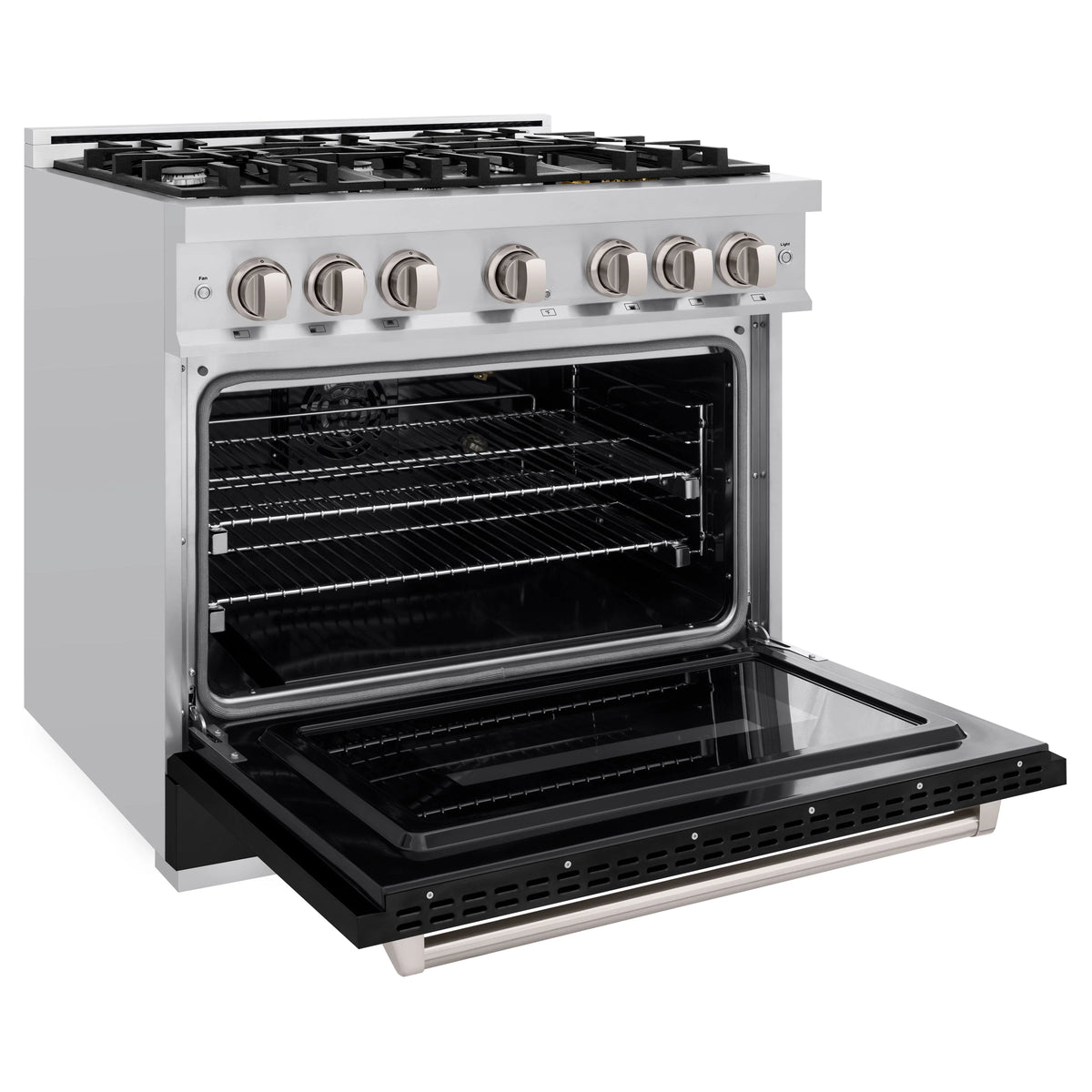 ZLINE - 36 in. 5.2 cu. ft. Classic Gas Range with 6 Burner Cooktop and Convection Gas Oven in Stainless Steel with Black Matte Door