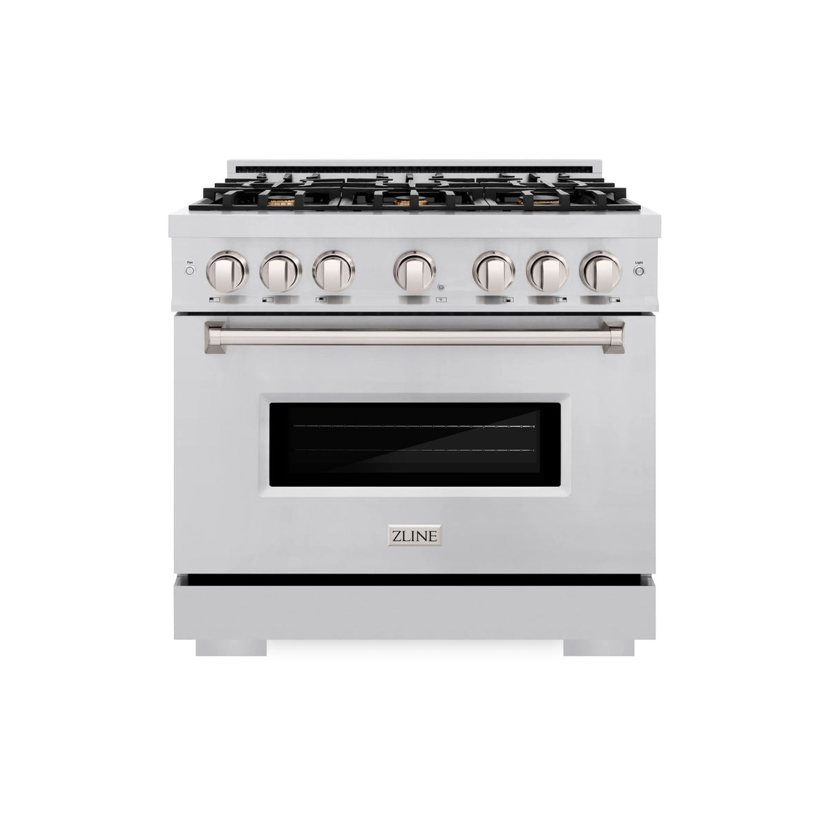 ZLINE - 36 in. 5.2 cu. ft. Classic Dual Fuel Range with Gas Cooktop and Electric Convection Oven in Stainless Steel with 6 Brass Burners