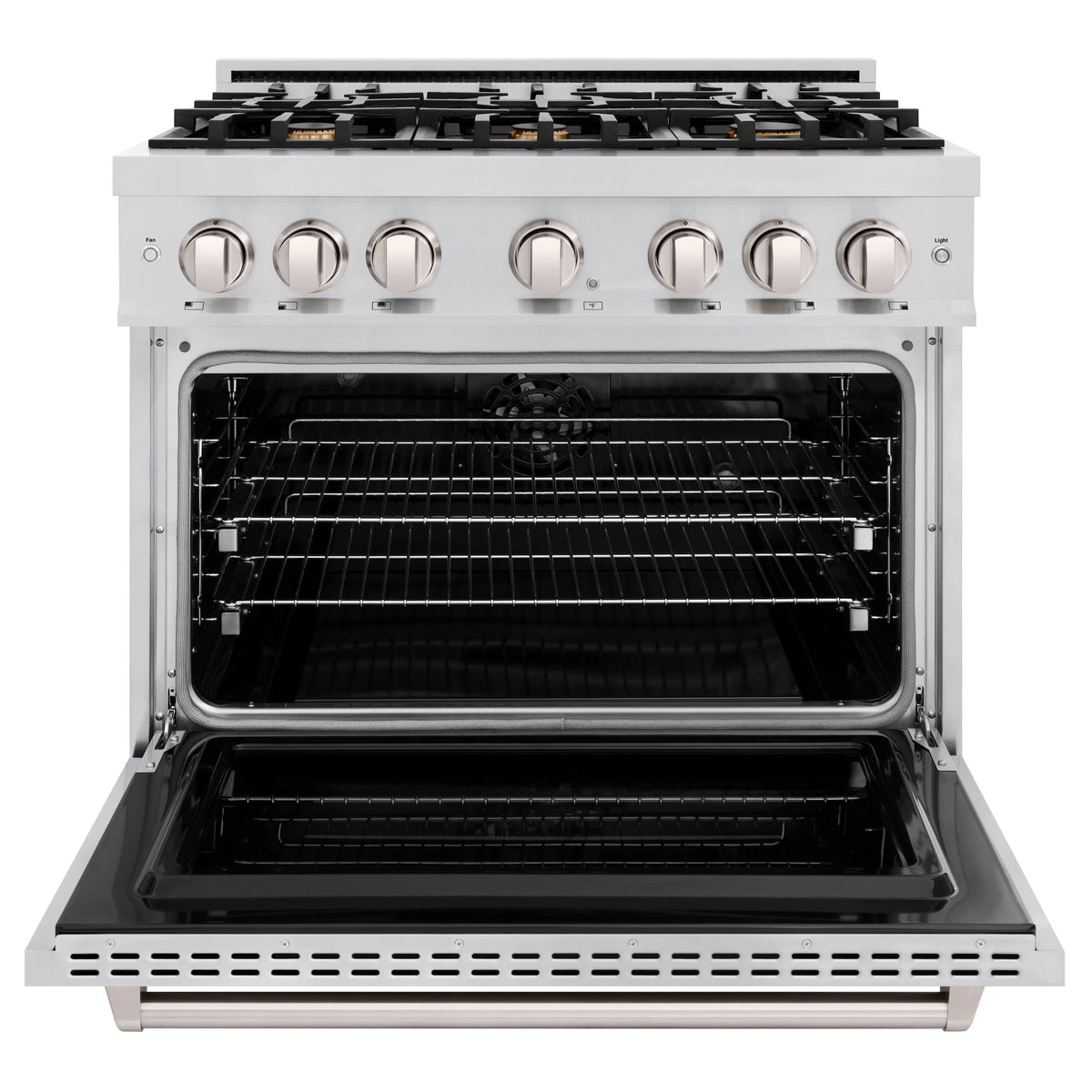 ZLINE - 36 in. 5.2 cu. ft. Classic Dual Fuel Range with Gas Cooktop and Electric Convection Oven in Stainless Steel with 6 Brass Burners