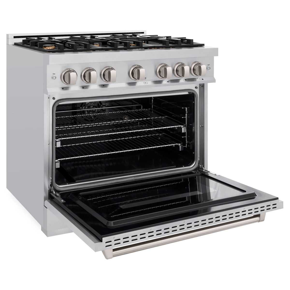 ZLINE - 36 in. 5.2 cu. ft. Classic Dual Fuel Range with Gas Cooktop and Electric Convection Oven in Stainless Steel with 6 Brass Burners